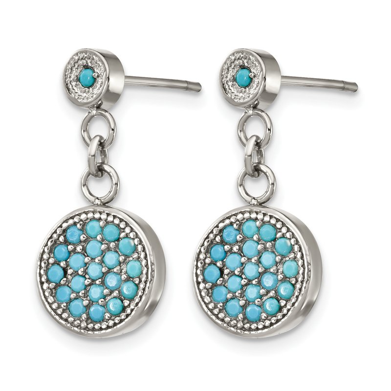 Stainless Steel Polished Reconstructed Turquoise Post Dangle Earrings