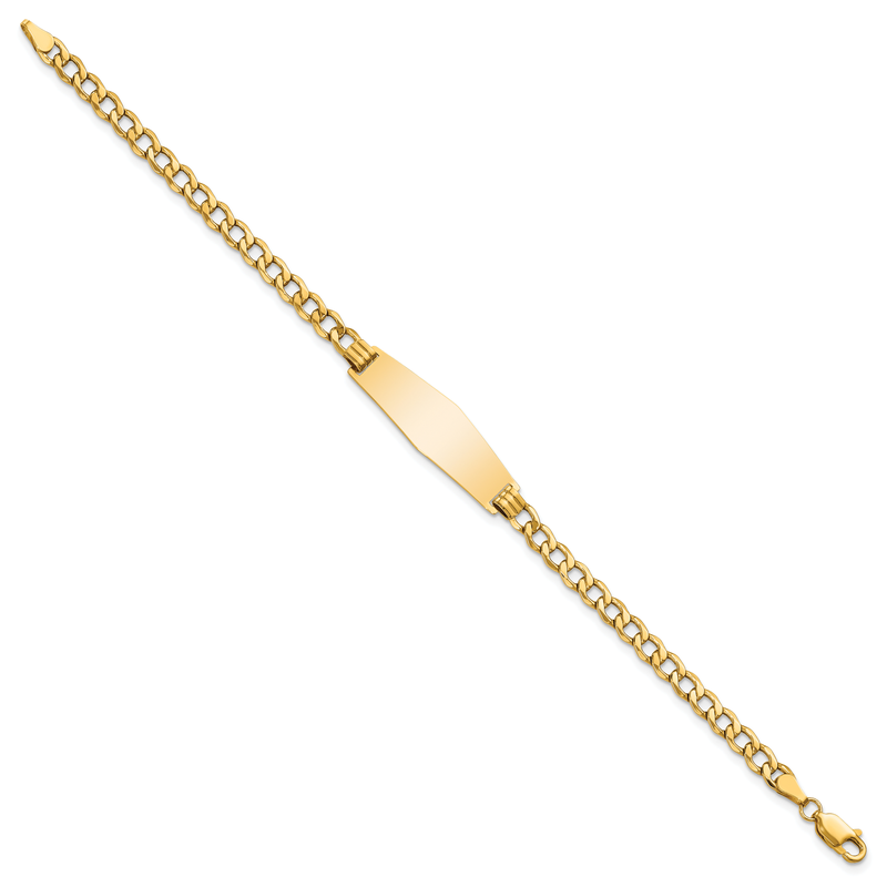 14k Polished Semi-solid Chain/Solid Plate Curb Link Soft Diamond Shape 28x9.5mm Plate 7 inch ID Bracelet