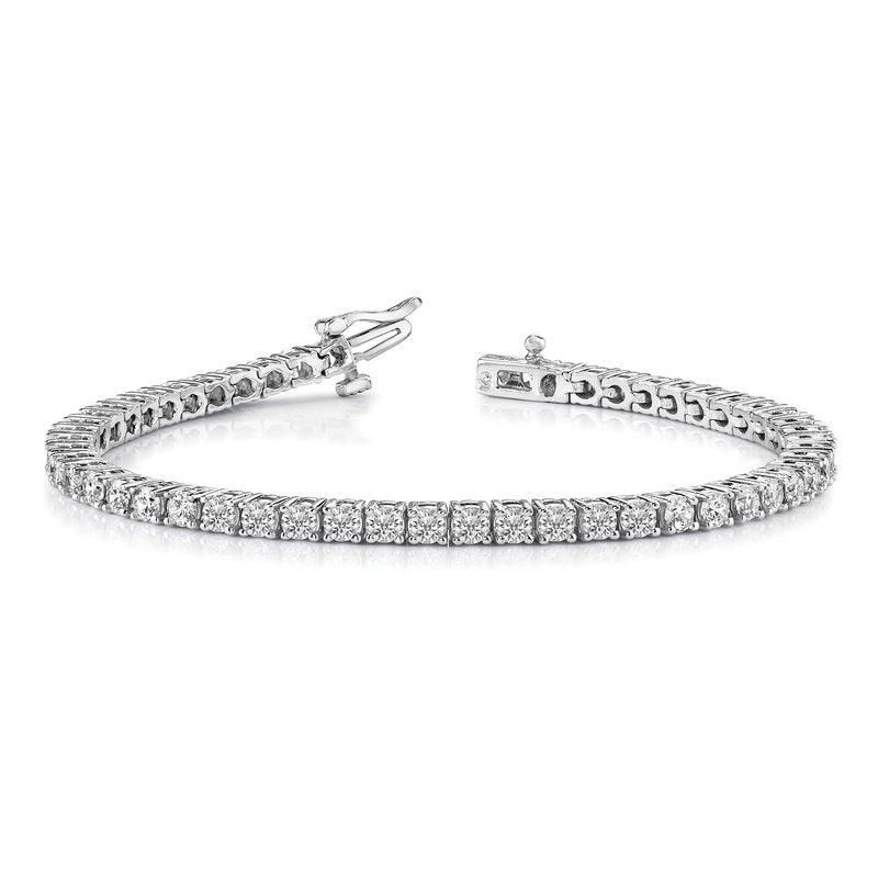 14k White Gold Complete 3.05 carat Round AA Diamond 4-prong 7 inch Tennis Bracelet