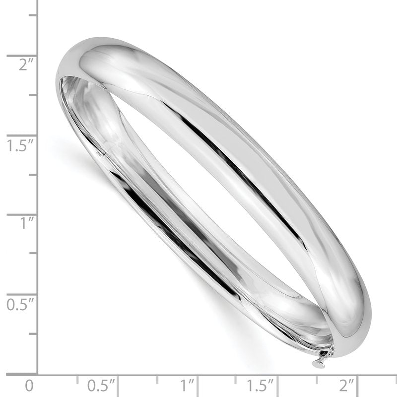 14k White Gold High Polished 8.00mm Hinged Oval Bangle Bracelet