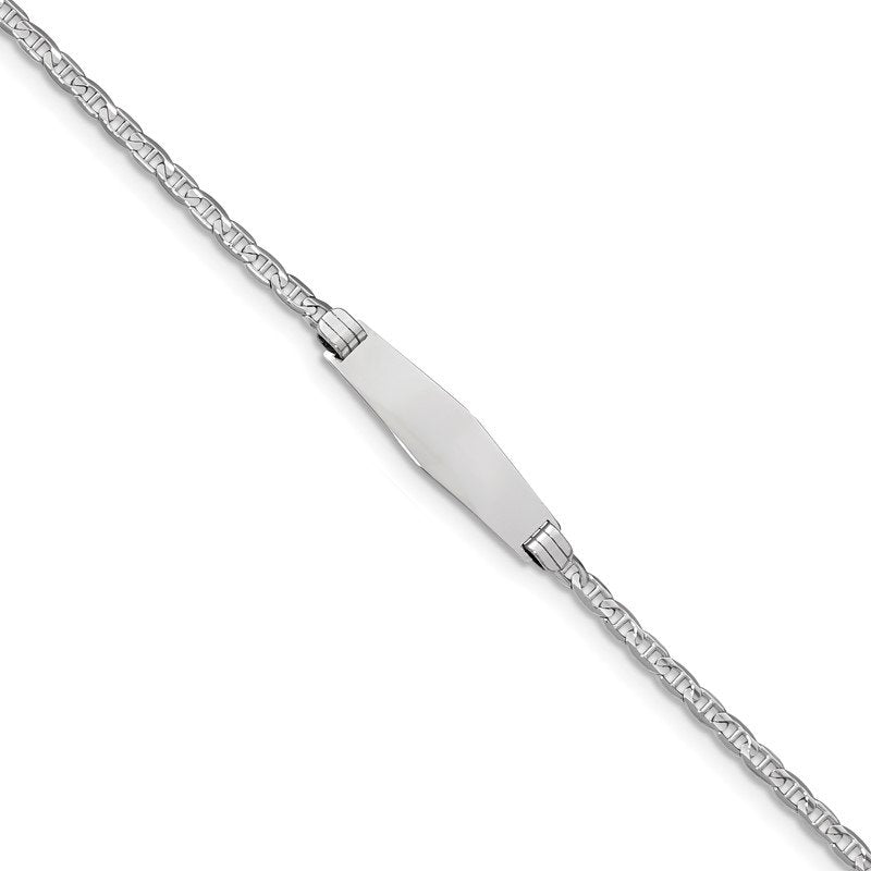 14k White Gold Polished Semi-Solid Chain/Solid Plate Anchor Link Soft Diamond Shape 25.5x7.8mm Plate 7 inch ID Bracelet