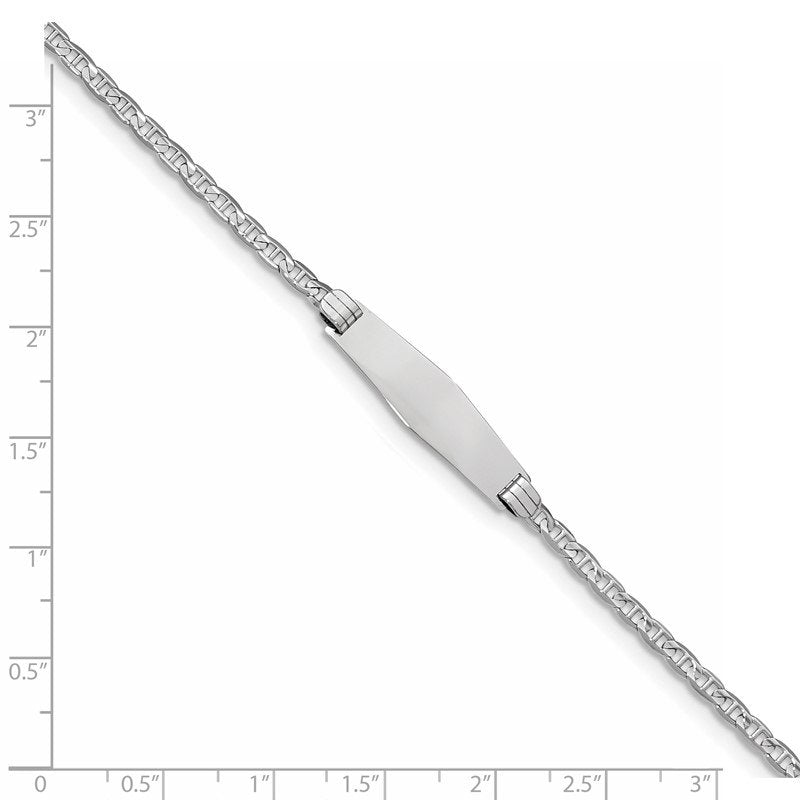 14k White Gold Polished Semi-Solid Chain/Solid Plate Anchor Link Soft Diamond Shape 25.5x7.8mm Plate 7 inch ID Bracelet