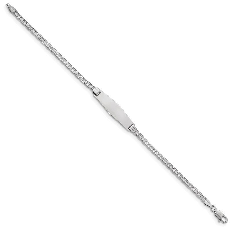 14k White Gold Polished Semi-Solid Chain/Solid Plate Anchor Link Soft Diamond Shape 25.5x7.8mm Plate 7 inch ID Bracelet