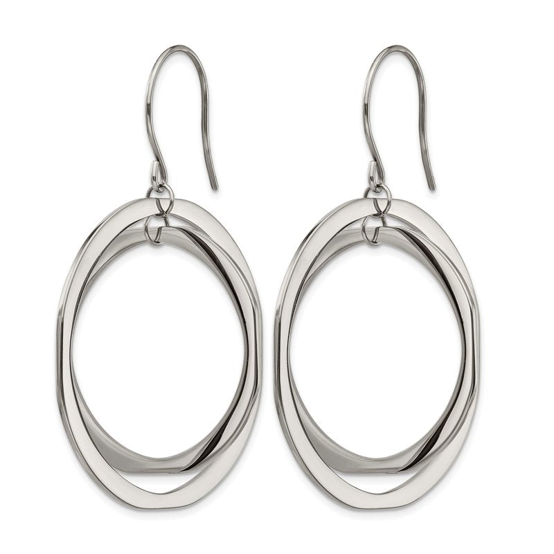 Stainless Steel Polished Circles Dangle Shepherd Hook Earring
