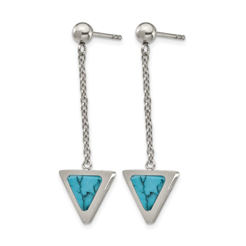 Stainless Steel Polished with Reconstructed Howlite Triangle Post Dangle Earrings