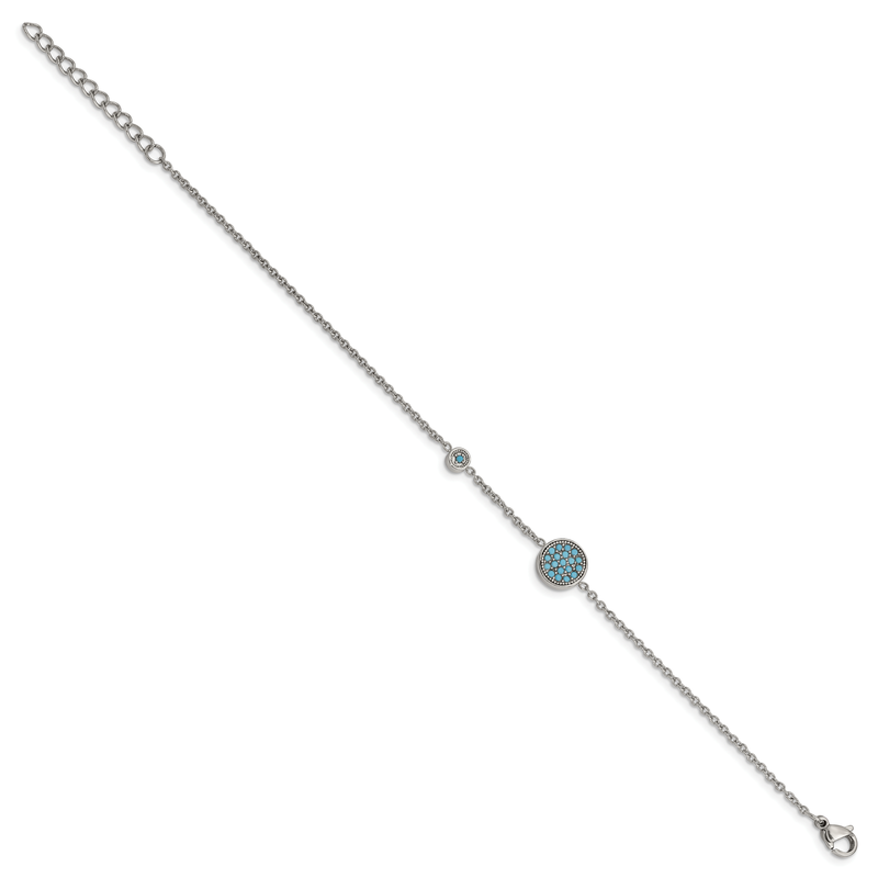 Stainless Steel Polished Reconstructed Turquoise 7 inch Bracelet with 1.25 inch Extension