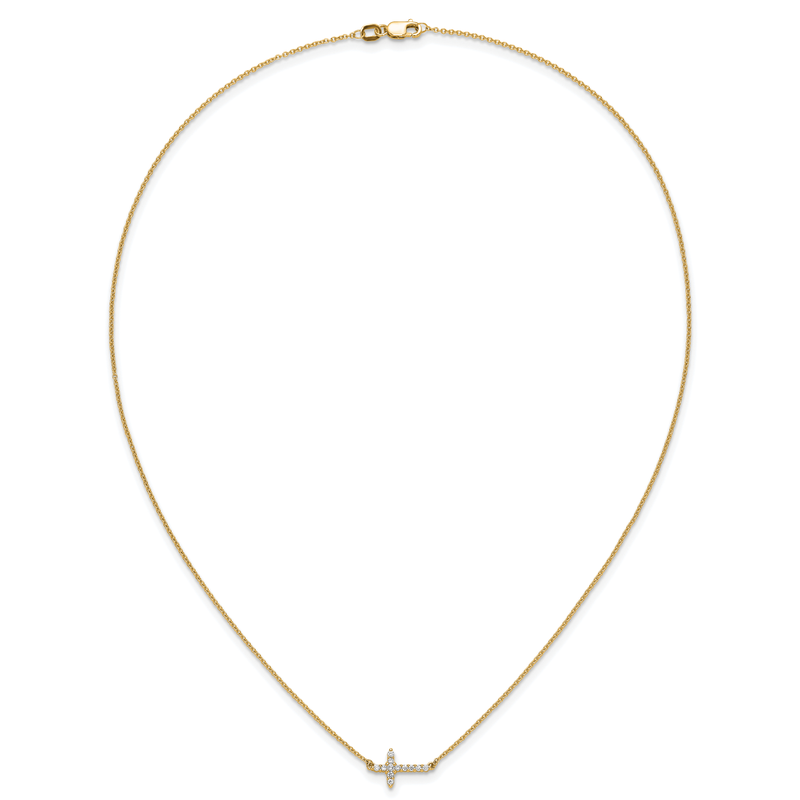 14k White Gold 1/10 carat Diamond Sideways Cross 18 inch Necklace