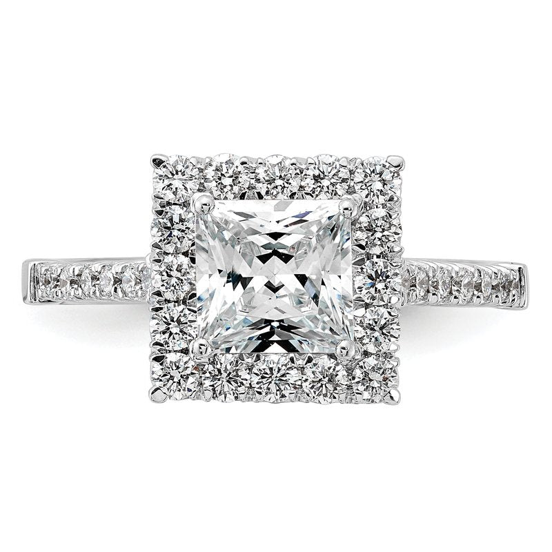 14K White Gold 1/3 carat Lab Grown Diamond VS+ F+ Semi-Mount Princess Halo Engagement Ring
