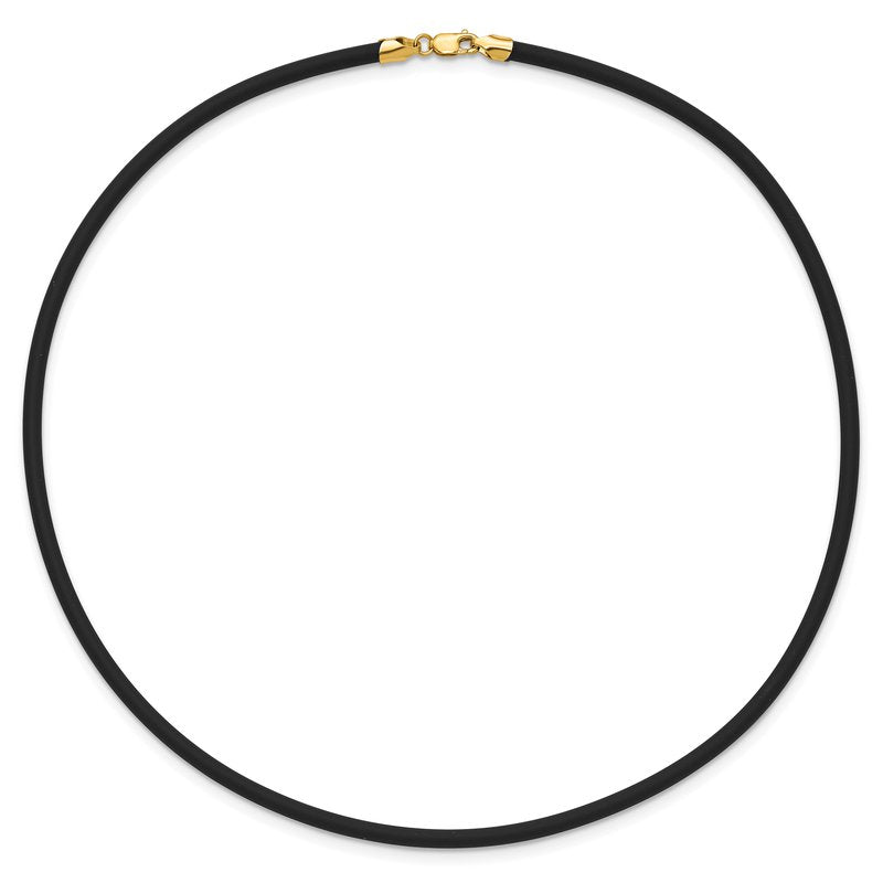 14k Yellow Clasp 3mm 16 inch Black Rubber Cord Necklace