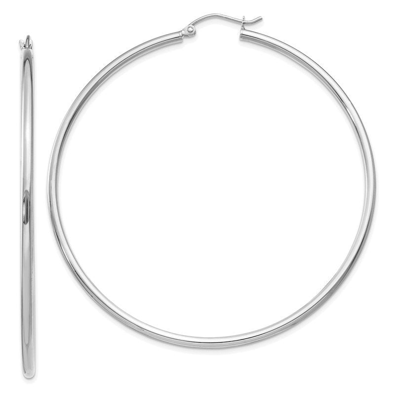14k White Gold 2x60mm Polished Lightweight Tube Hoop Earrings