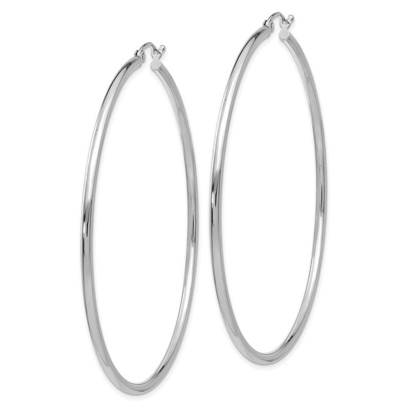 14k White Gold 2x60mm Polished Lightweight Tube Hoop Earrings