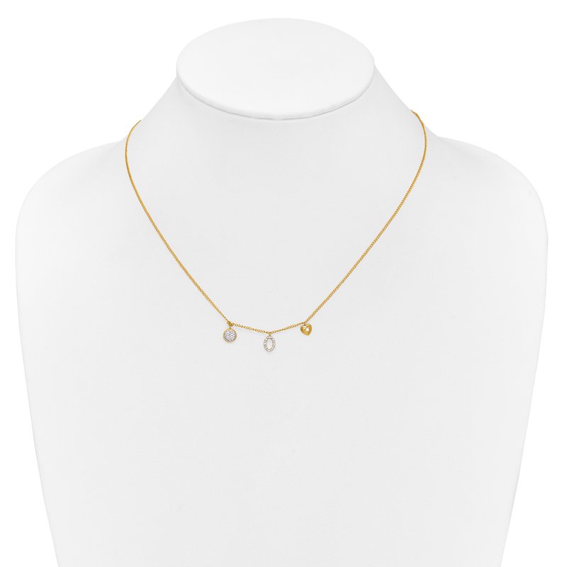 14k Polished 1/10 carat Diamond Two Circle and Heart 18 inch Necklace