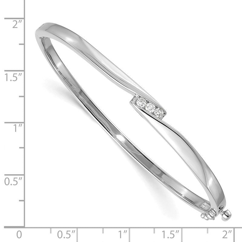 14k White Gold Complete 3-Stone 1/8 carat AA Diamond Hinged Oval Bangle Bracelet