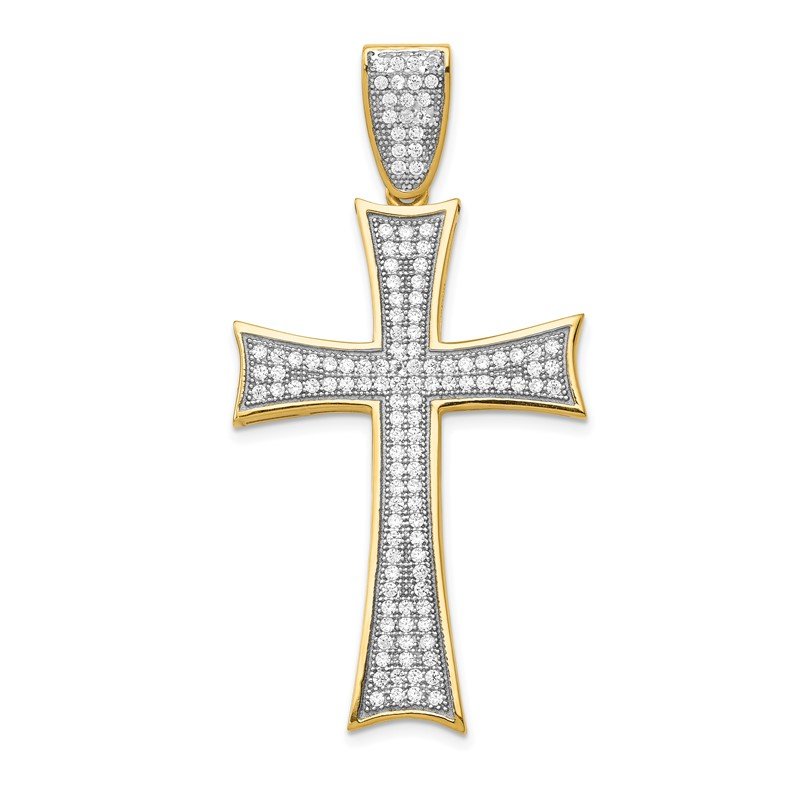 14k and White Rhodium Micro Pav� CZ Large Cross Pendant