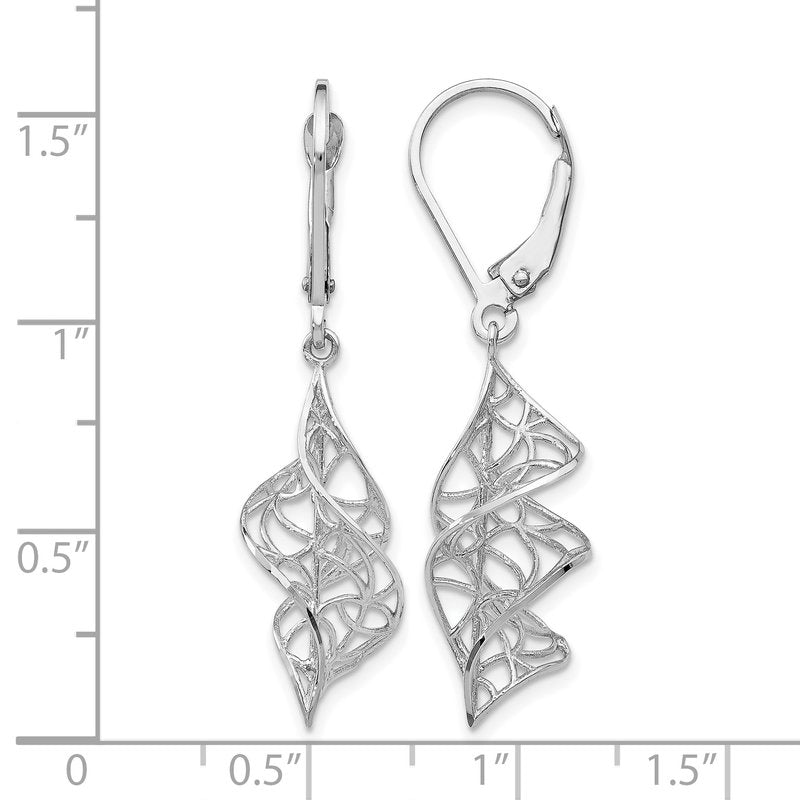14K White Gold Textured Leverback Earrings