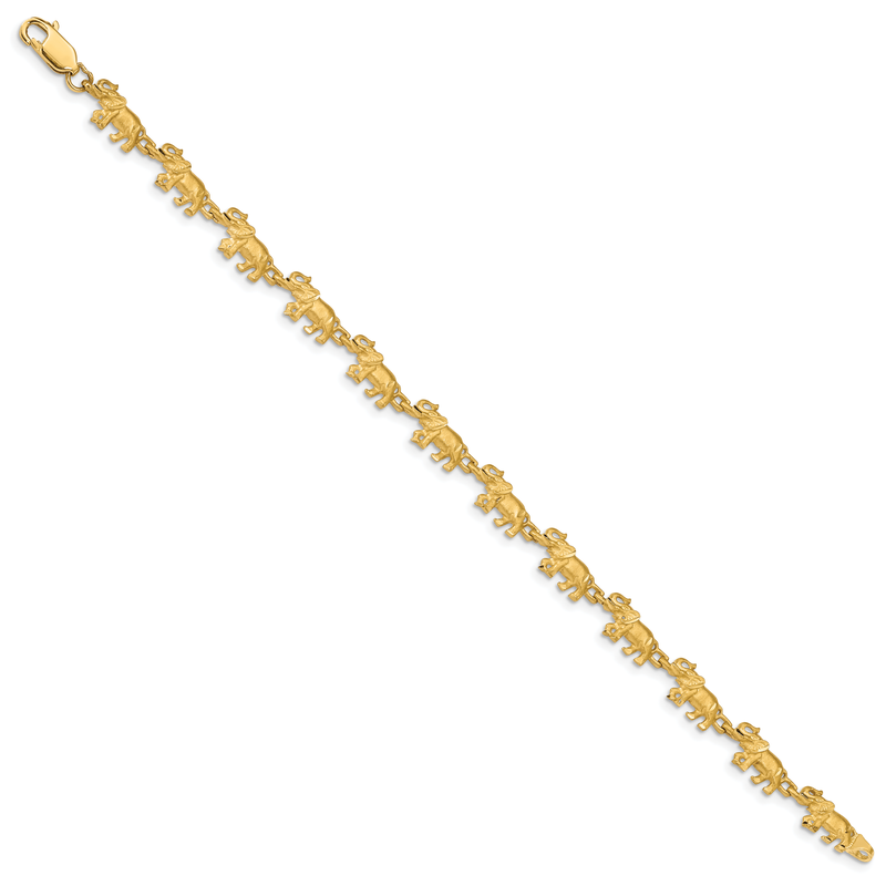 14K Satin Diamond-cut Elephant 7 inch Bracelet