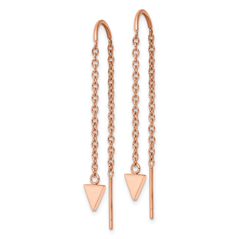 Stainless Steel Polished Rose IP-plated Triangle Threader Dangle Earrings