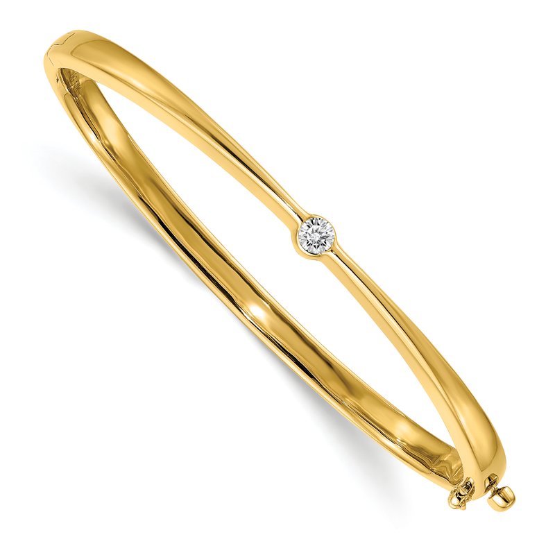 14k Polished Complete 1/4 carat AA Diamond Hinged Oval Bangle Bracelet