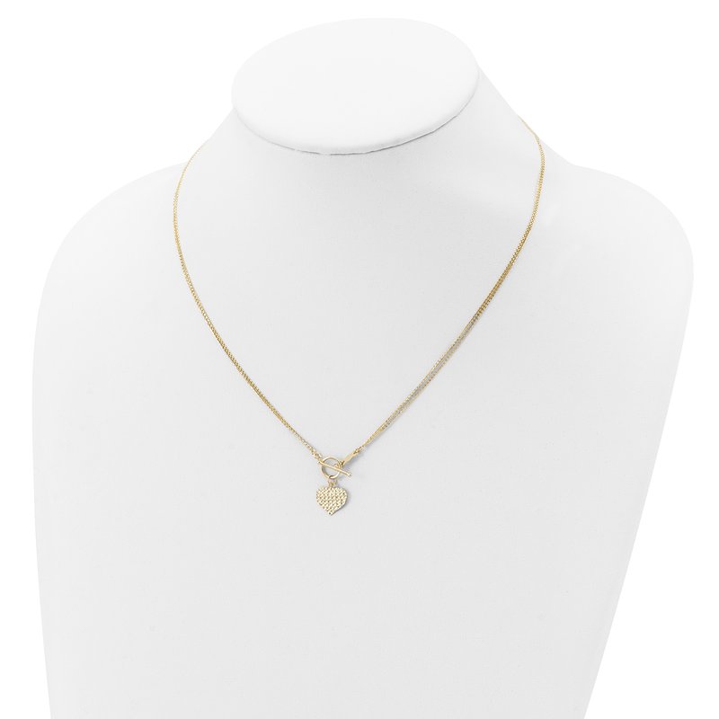 14k Polished Diamond-cut Heart with 3-Strand Chain 18 inch Toggle Necklace