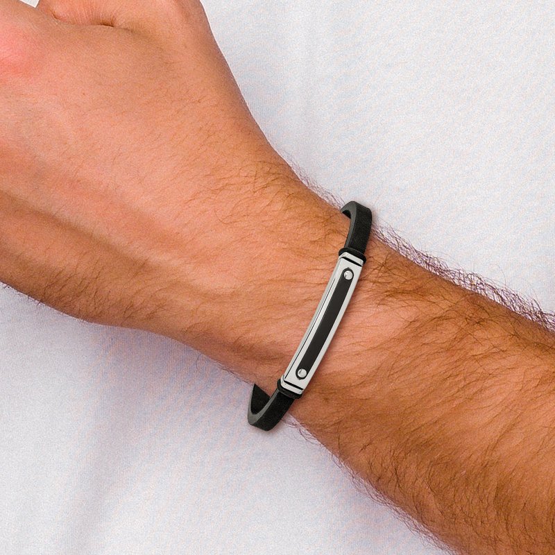Stainless Steel Polished Black IP-plated Black Rubber 8.25 inch Bracelet