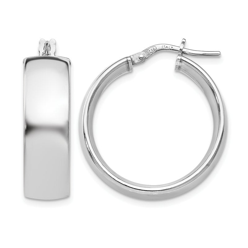Sterling Silver RH-plated Polished Hinged Hoop Earrings