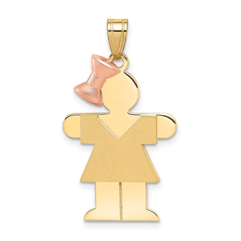 14k Two-tone The Kids Medium Girl with Bow on Left Engravable Hugs Charm