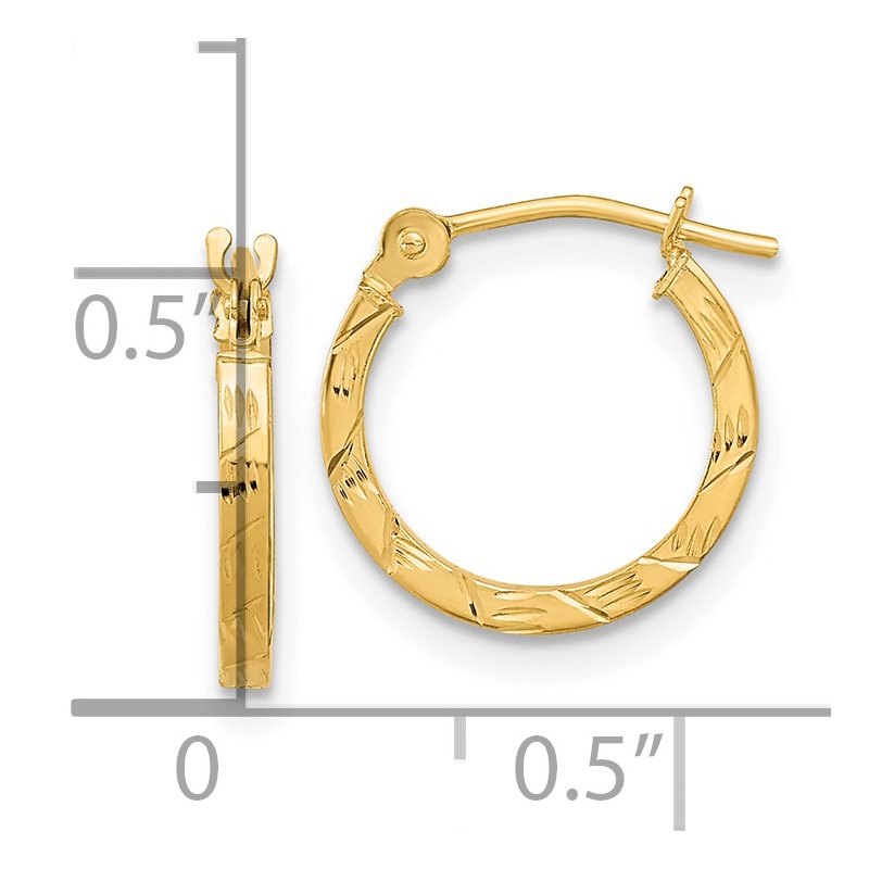 14k Polished Diamond Cut 1.5mm Square Tube Hoops