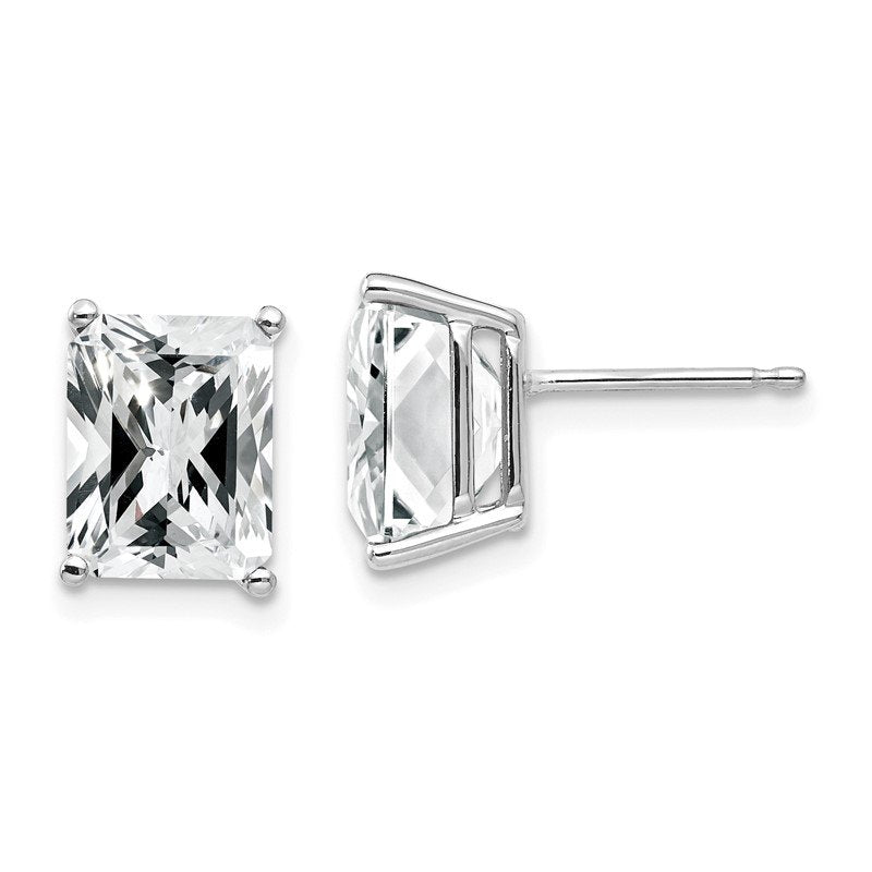 14k White Gold 9x7mm Emerald-Cut Cubic Zirconia Post Earrings