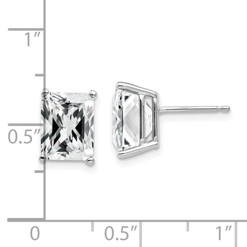 14k White Gold 9x7mm Emerald-Cut Cubic Zirconia Post Earrings