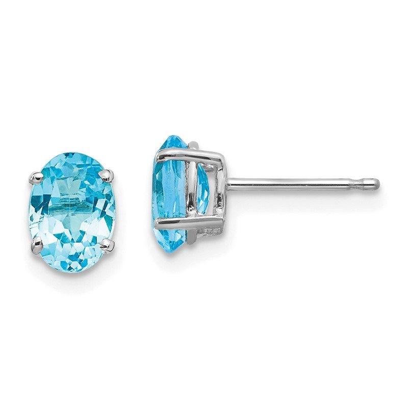 14k White Gold 7x5mm Oval Blue Topaz Post Earrings
