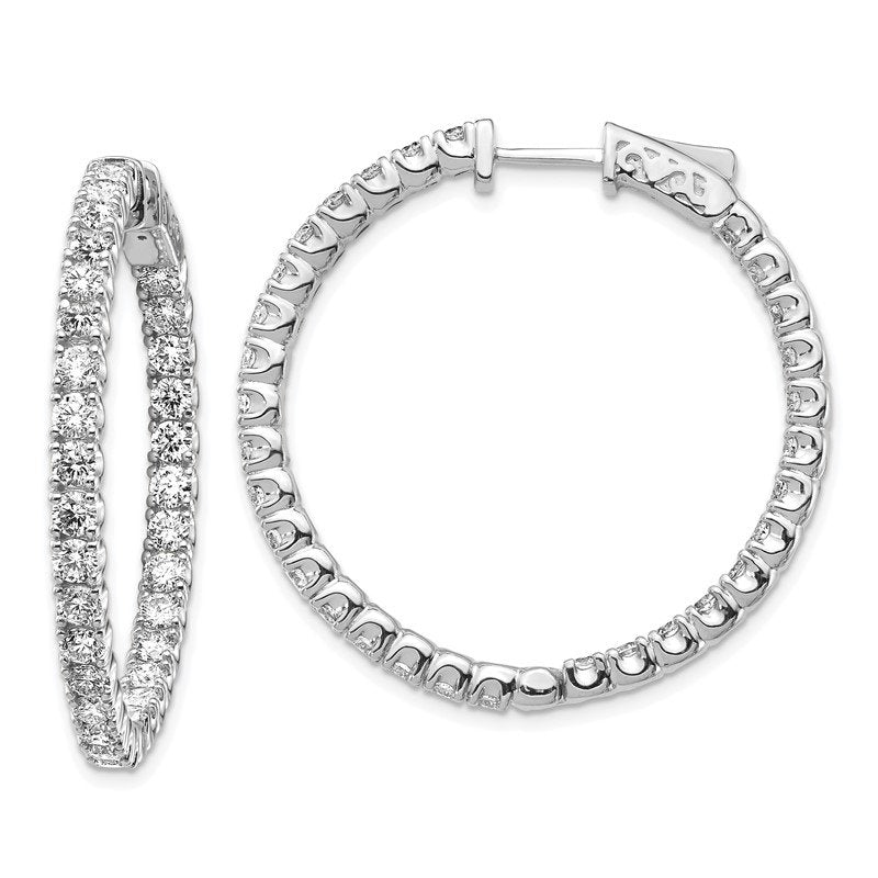 14k White Gold 4.3 carat Diamond Round In/Out Hoop w/Safety Clasp Earrings
