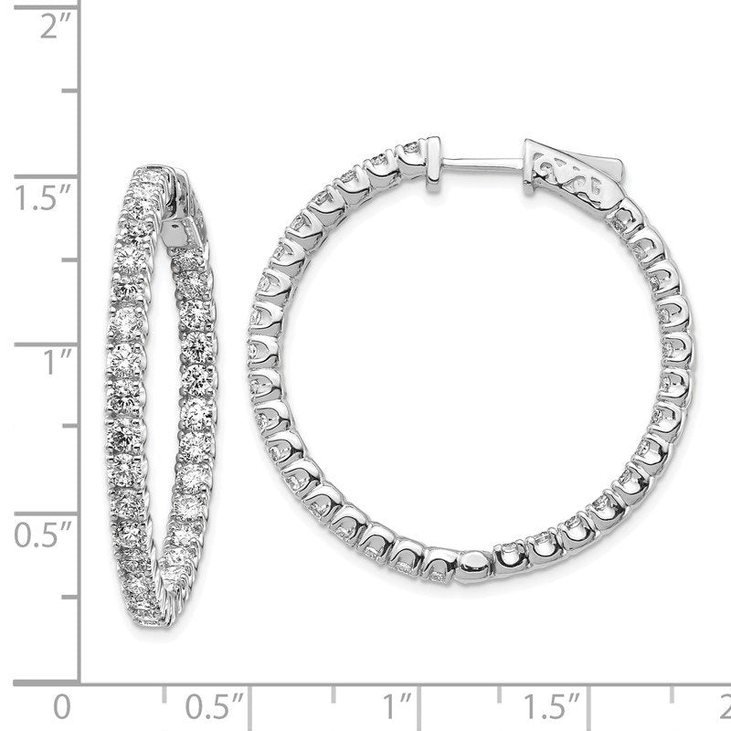 14k White Gold 4.3 carat Diamond Round In/Out Hoop w/Safety Clasp Earrings