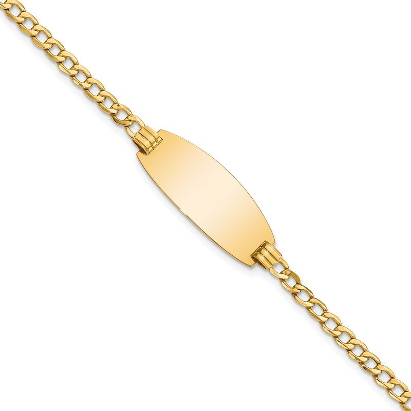 14k Polished Semi-Solid Chain/Solid Plate Curb Link Oval 25x11.5mm Plate 7 inch ID Bracelet