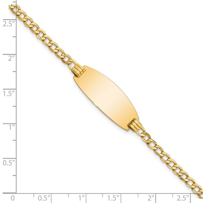 14k Polished Semi-Solid Chain/Solid Plate Curb Link Oval 25x11.5mm Plate 7 inch ID Bracelet
