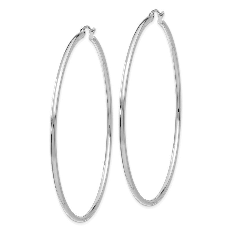 14k White Gold 2x65mm Polished Lightweight Tube Hoop Earrings