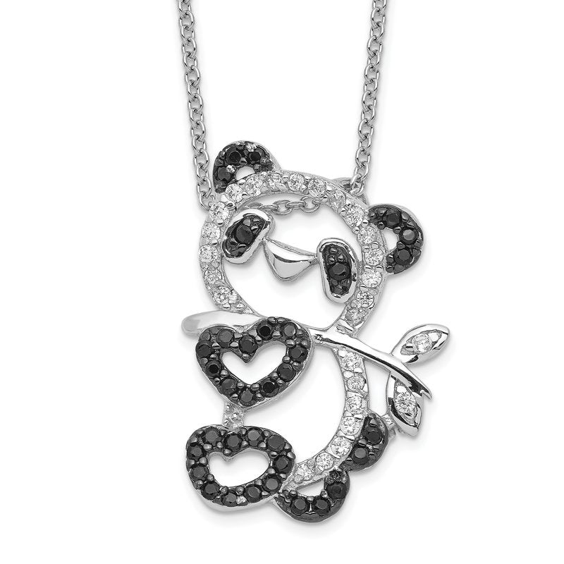 Sterling Silver Rhodium-plated with Black Rhodium Accent Brilliant-cut Black and White CZ Panda 18 Inch Necklace
