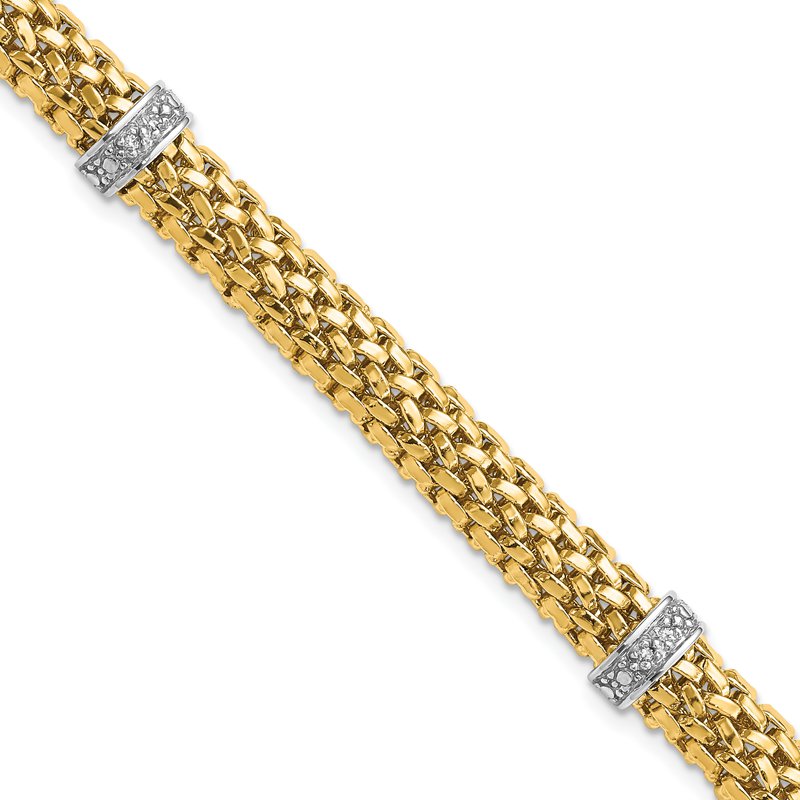 14k Two-Tone Polished Complete .05ct Diamond and Mesh 17 inch Necklace