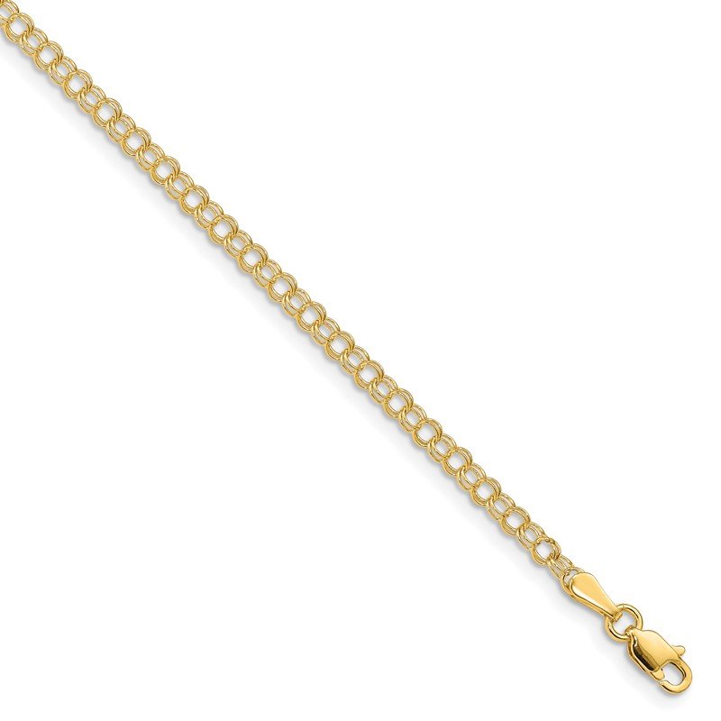14k 3mm Solid Double Link 7 inch Charm Bracelet