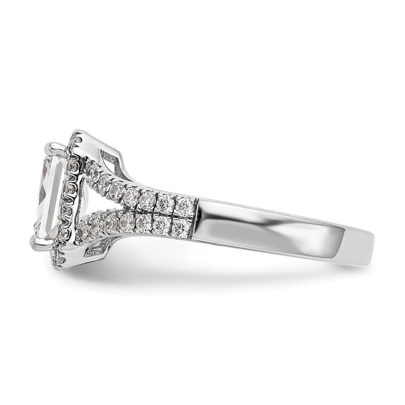 14K White Gold 3/8 carat Lab Grown Diamond VS+ F+ Semi-Mount Emerald Halo Engagement Ring