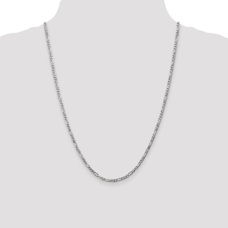 14K White Gold 10 inch 3mm Flat Figaro with Lobster Clasp Anklet