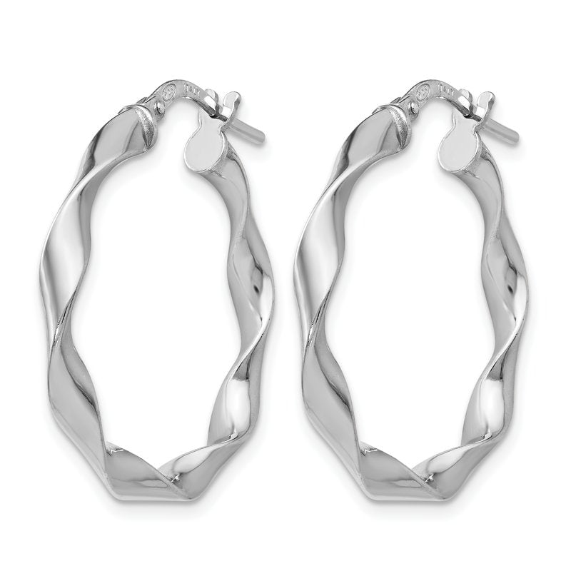 Sterling Silver RH-plated Polished Twisted Hoop Earrings