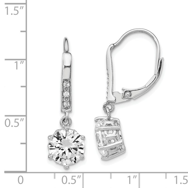 Sterling Silver Rhodium-plated Brilliant-cut CZ Dangle Leverback Earrings
