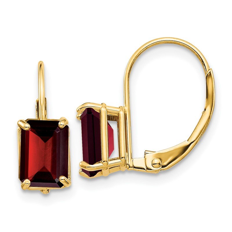 14k 7x5mm Emerald-Cut Garnet Leverback Earrings