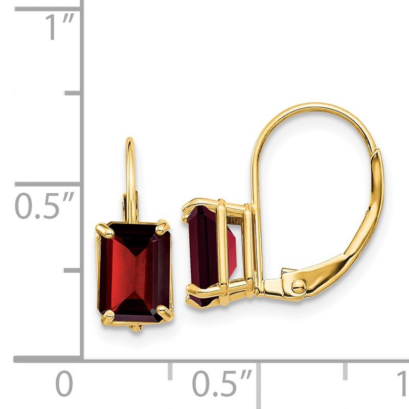 14k 7x5mm Emerald-Cut Garnet Leverback Earrings