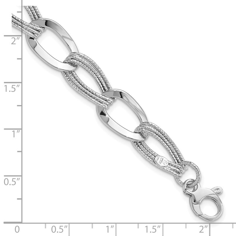 14k White Gold Polished and Textured 11mm Fancy Link 8 inch Bracelet
