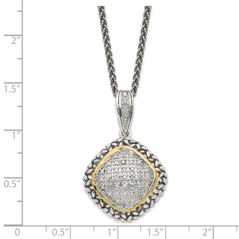 Sterling Silver with 14K Accent 18 Inch Antiqued Diamond Necklace