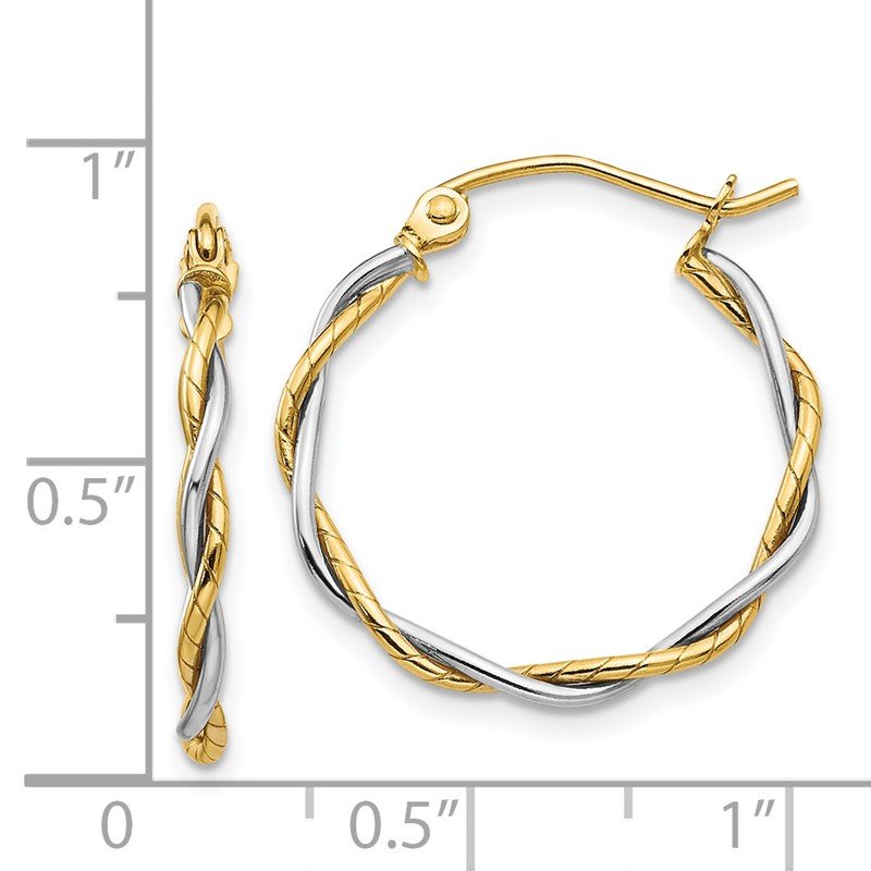 14k Two-tone Polished1.8mm Twisted Hoop Earrings
