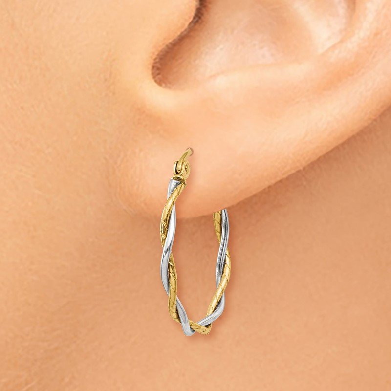 14k Two-tone Polished1.8mm Twisted Hoop Earrings
