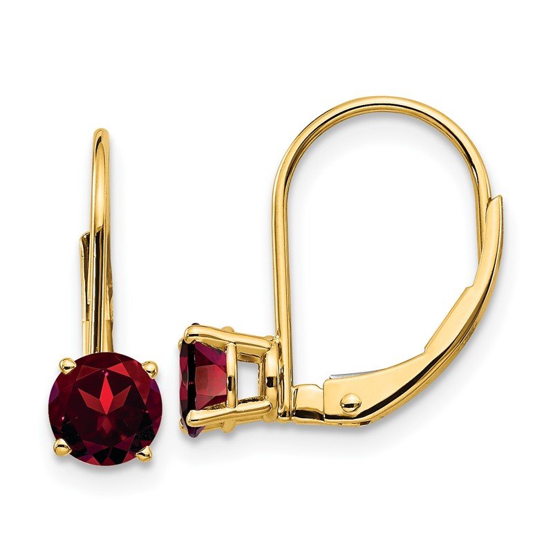 14k 5mm Round Garnet Leverback Earrings
