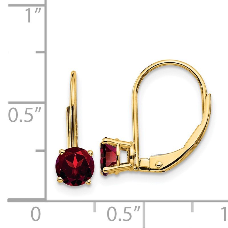 14k 5mm Round Garnet Leverback Earrings